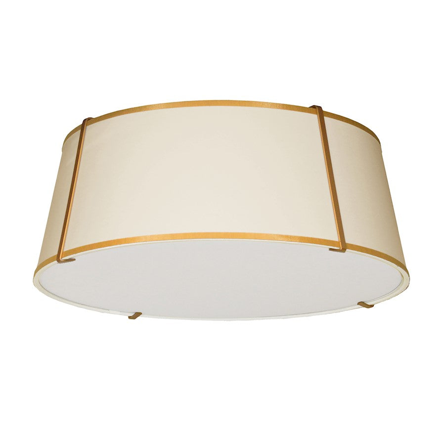 Dainolite Trapezoid 22in 4-Light Flush Mount | Cream Fabric and Gold Metal | Bedroom & Hallway | 22 x 22 x 8 in | Model TRA-224FH-GLD-CRM