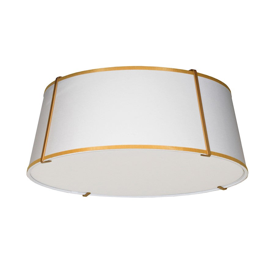 Dainolite Trapezoid 22in 4-Light Flush Mount | White Fabric and Gold Metal | Bedroom & Hallway | 22 x 22 x 8 in | Model TRA-224FH-GLD-WH