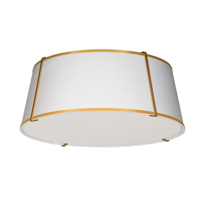 Dainolite Trapezoid 22in 4-Light Flush Mount | White Fabric and Gold Metal | Bedroom & Hallway | 22 x 22 x 8 in | Model TRA-224FH-GLD-WH