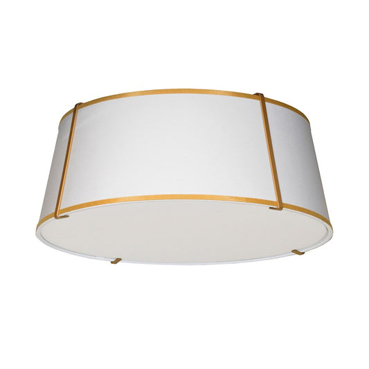 Dainolite Trapezoid 22in 4-Light Flush Mount | White Fabric and Gold Metal | Bedroom & Hallway | 22 x 22 x 8 in | Model TRA-224FH-GLD-WH