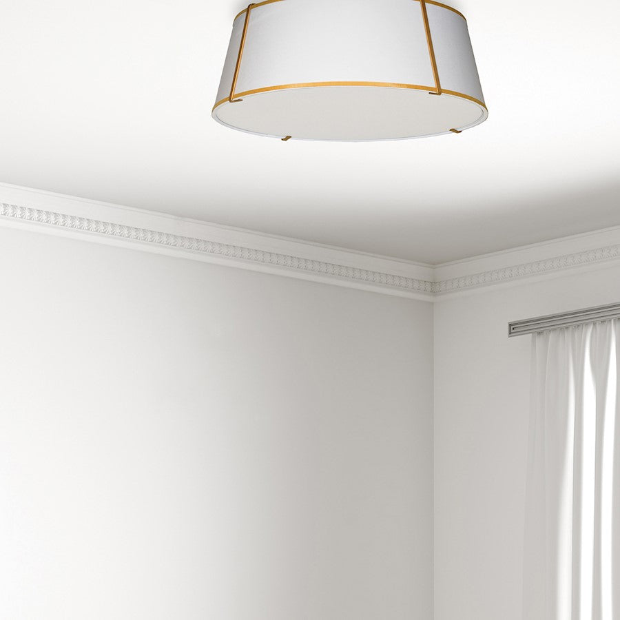 Dainolite Trapezoid 22in 4-Light Flush Mount | White Fabric and Gold Metal | Bedroom & Hallway | 22 x 22 x 8 in | Model TRA-224FH-GLD-WH