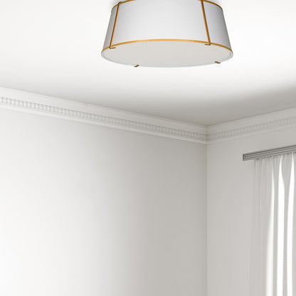 Dainolite Trapezoid 22in 4-Light Flush Mount | White Fabric and Gold Metal | Bedroom & Hallway | 22 x 22 x 8 in | Model TRA-224FH-GLD-WH