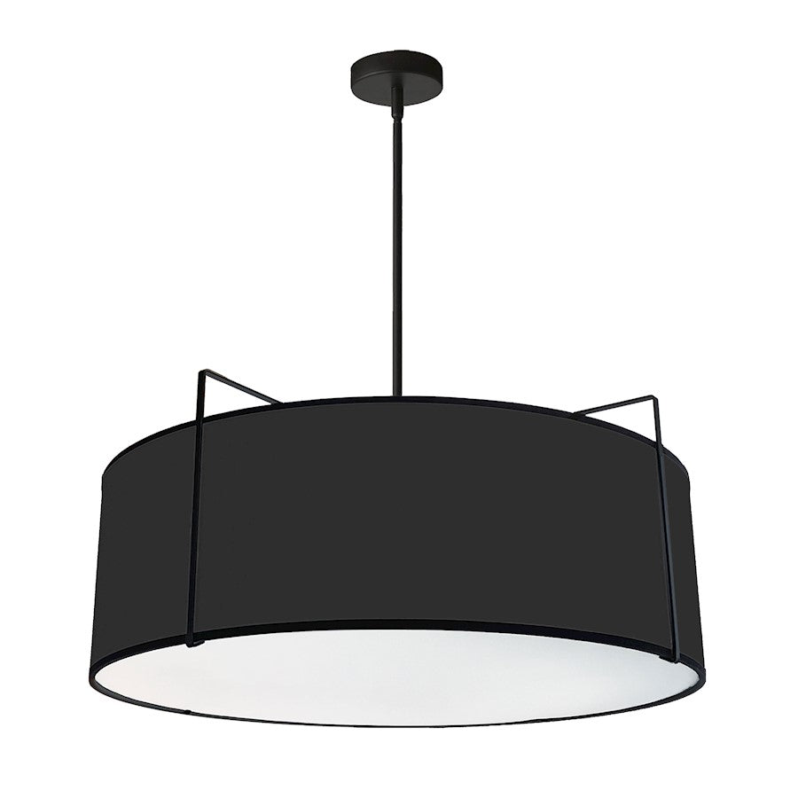 Dainolite Trapezoid 24in 4-Light Pendant | Black Fabric and Black Metal | Kitchen Island & Dining Room | 24 x 24 x 10 in | Model TRA-244P-BK