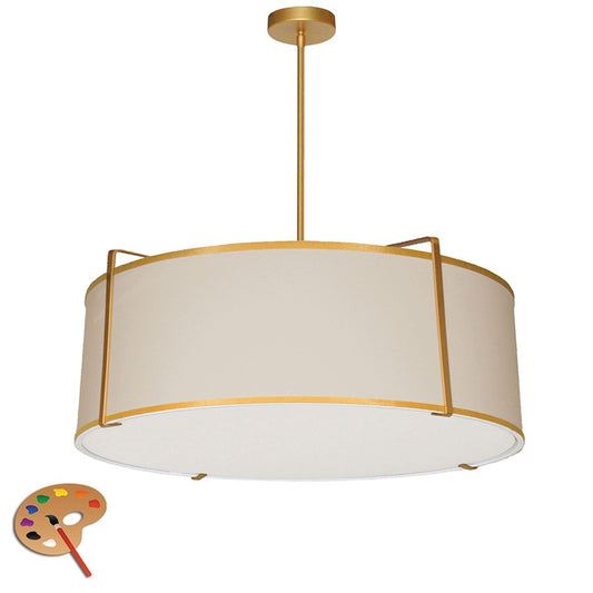 Dainolite Trapezoid 24in 4-Light Pendant | Contemporary Cream Fabric and Gold Metal Tapered Drum | Kitchen Island & Dining | Model TRA-244P-GLD-CRM