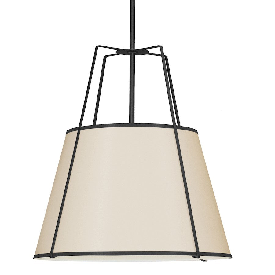 Dainolite Trapezoid 30in 4-Light Pendant | Contemporary Cream Fabric and Black Metal | Kitchen Island & Dining Room | 30 x 30 x 32 | Model TRA-304P-BK-CRM
