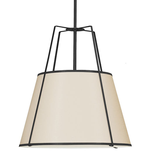 Dainolite Trapezoid 30in 4-Light Pendant | Contemporary Cream Fabric and Black Metal | Kitchen Island & Dining Room | 30 x 30 x 32 | Model TRA-304P-BK-CRM