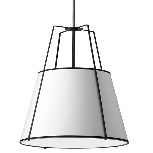 Dainolite Trapezoid 30in 4-Light Pendant | Contemporary White Fabric and Black Metal Tapered Drum | Kitchen Island & Dining | Model TRA-304P-BK-WH