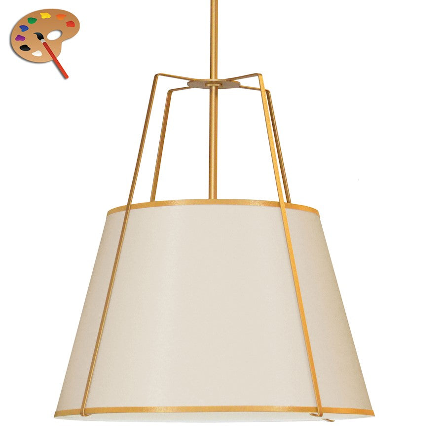 Dainolite Trapezoid 30in 4-Light Pendant | Contemporary Cream Fabric and Gold Metal | Kitchen Island & Dining Room | 30 x 30 x 32 | Model TRA-304P-GLD-CRM