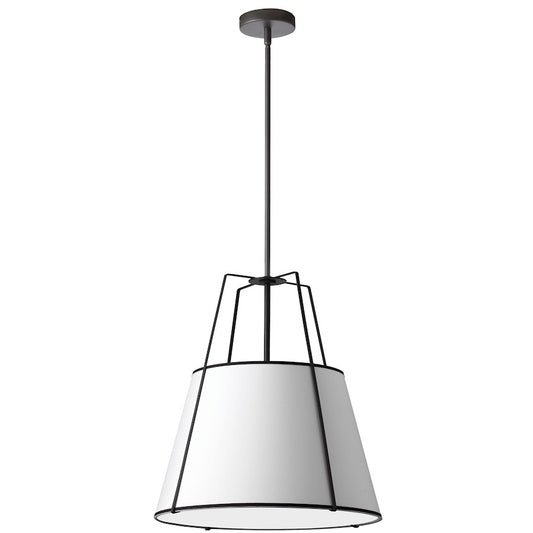 Dainolite Trapezoid 18in 3-Light Pendant | Contemporary White Fabric and Black Metal | Kitchen Island & Dining Room | Model TRA-331P-BK-WH