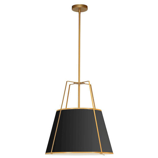 Dainolite Trapezoid 18in 3-Light Pendant | Contemporary Black Fabric and Gold Metal | Kitchen Island & Dining Room | Model TRA-331P-GLD-BK
