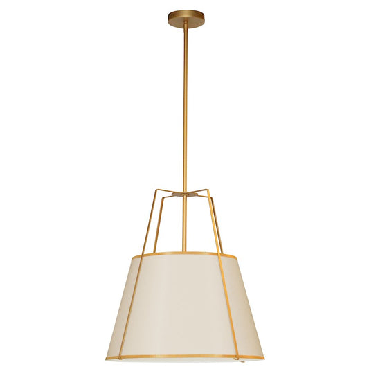 Dainolite Trapezoid 18in 3-Light Pendant | Contemporary Cream Fabric and Gold Metal | Kitchen Island & Dining Room | Model TRA-331P-GLD-CRM