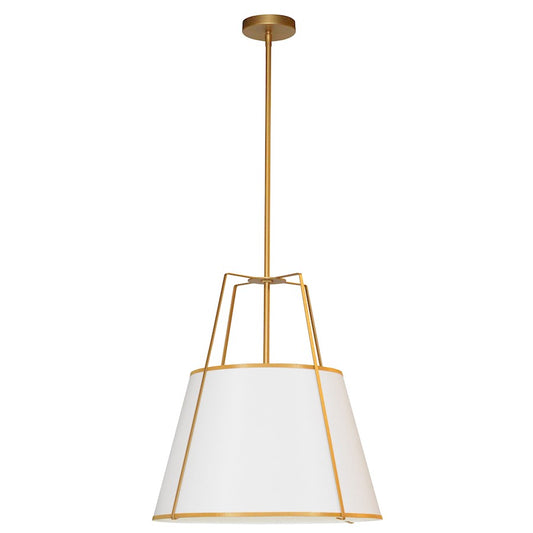 Dainolite Trapezoid 18in 3-Light Pendant | Contemporary White Fabric and Gold Metal | Kitchen Island & Dining Room | Model TRA-331P-GLD-WH