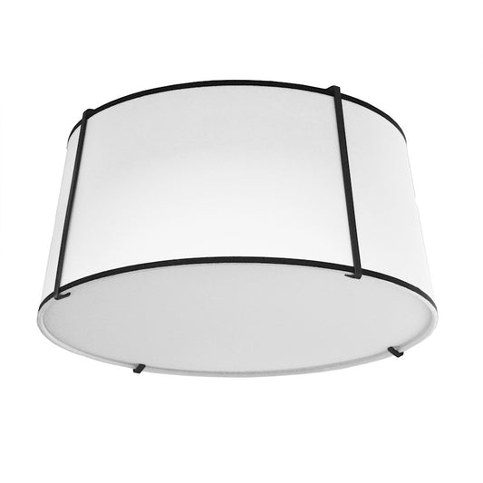 Dainolite Trapezoid 16in 3-Light Flush Mount | Contemporary Matte Black and White Fabric | Hallway & Bedroom | 16 x 16 x 8 in | Model TRA-3FH-BK-WH