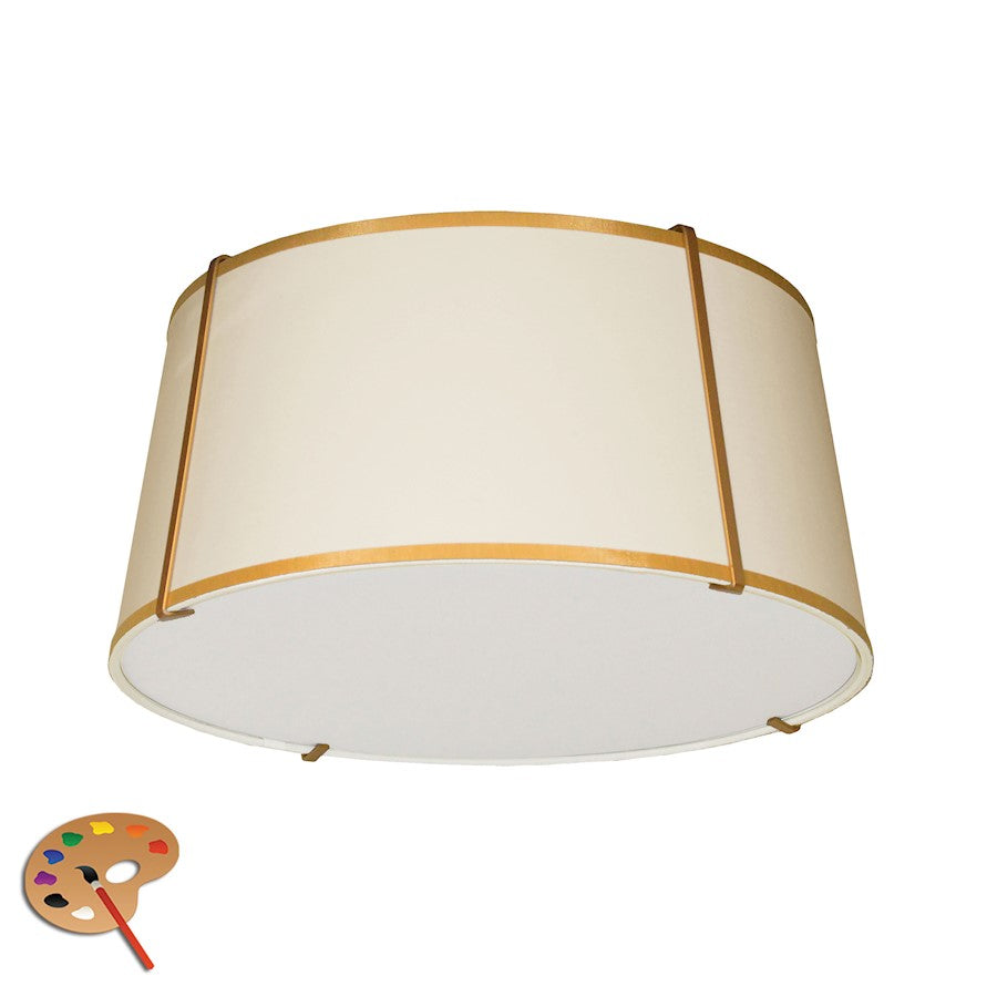 Dainolite Trapezoid 16in 3-Light Flush Mount | Contemporary Cream Fabric and Gold Metal | Bedroom & Hallway | 16 x 16 x 8 in | Model TRA-3FH-GLD-CRM