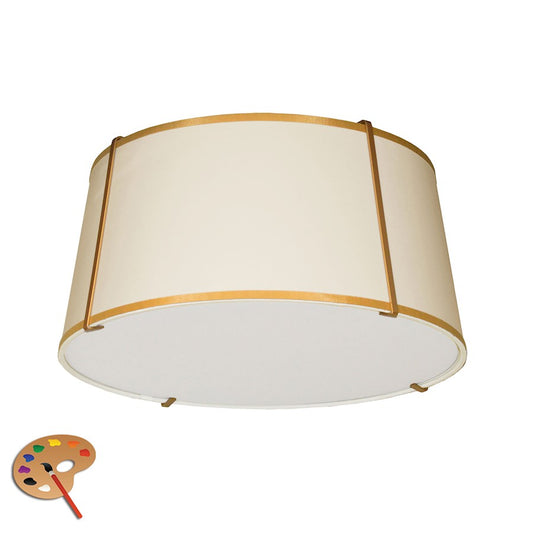 Dainolite Trapezoid 16in 3-Light Flush Mount | Contemporary Cream Fabric and Gold Metal | Bedroom & Hallway | 16 x 16 x 8 in | Model TRA-3FH-GLD-CRM