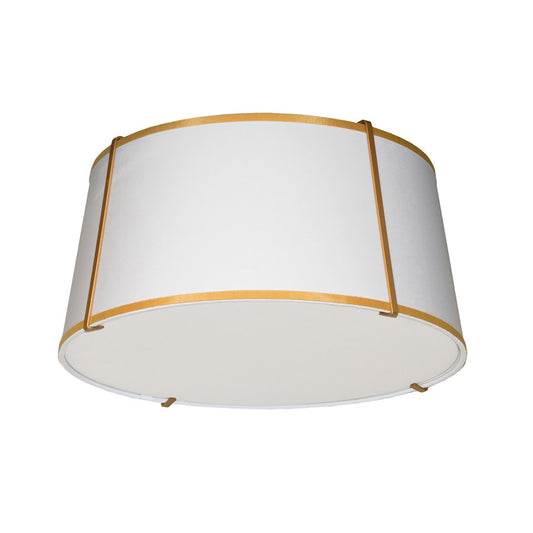 Dainolite Trapezoid 16in 3-Light Flush Mount | Contemporary Gold and White Fabric | Hallway & Bedroom | 16 x 16 x 8 in | Model TRA-3FH-GLD-WH