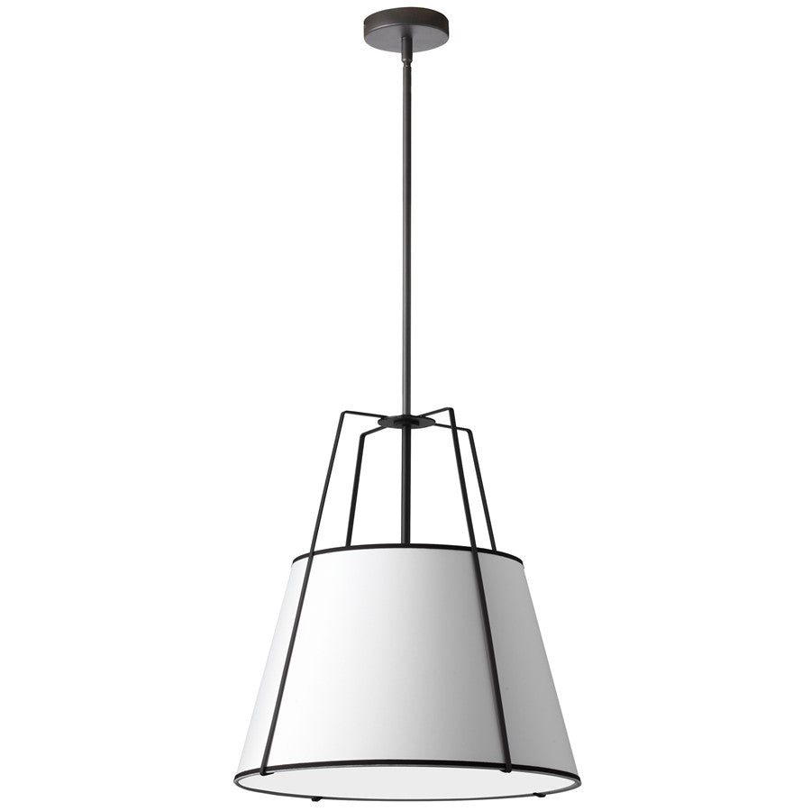 Dainolite Trapezoid 24in 3-Light Pendant | Contemporary Matte Black and White Laminated Fabric | Kitchen Island & Dining Room | Model TRA-3P-BK-WH