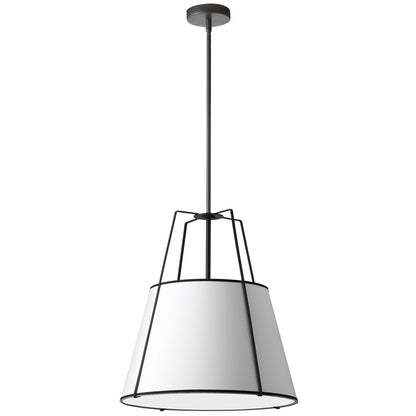 Dainolite Trapezoid 24in 3-Light Pendant | Contemporary Matte Black and White Laminated Fabric | Kitchen Island & Dining Room | Model TRA-3P-BK-WH