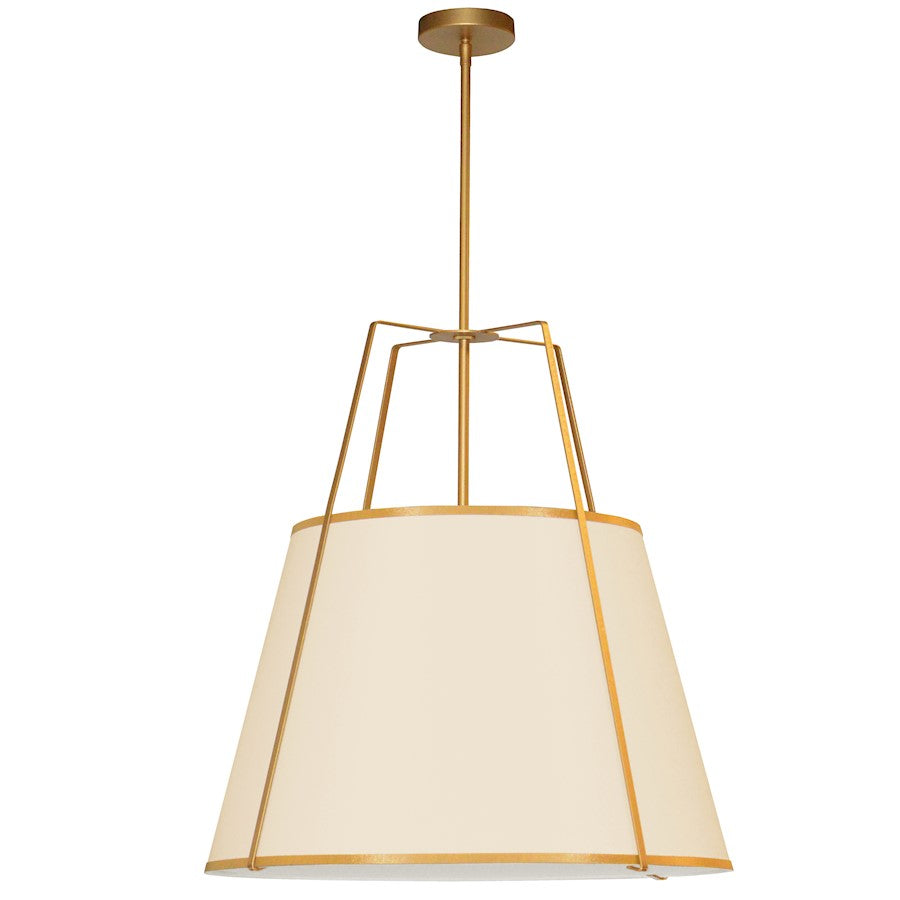 Dainolite Trapezoid 24in 3-Light Pendant | Contemporary Cream Fabric and Gold Metal | Kitchen Island & Dining Room | 24 x 24 x 26 in | Model TRA-3P-GLD-CRM