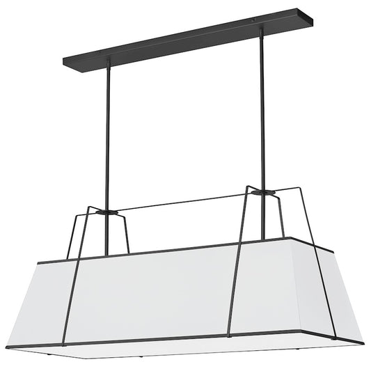 Dainolite Trapezoid 44in 4-Light Chandelier | Contemporary White Fabric and Black Metal | Kitchen Island & Dining Room | 18 x 44 x | Model TRA-444HC-BK-WH