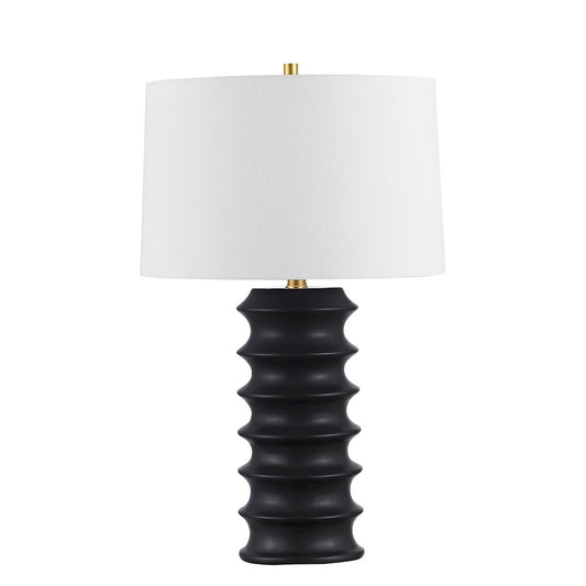 Dainolite Terence 16in 1-Light Table Lamp | Contemporary Black Ceramic and White Fabric | Bedroom & Living Room Accent | Model TRC-261T-MB
