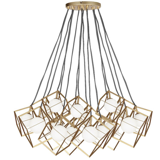 Dainolite Thompson 34in 16-Light Pendant | Modern Gold and Opal White Glass | Dining Room & Living Room | 32 x 34 x 12 in | Model TSN-16P-GLD
