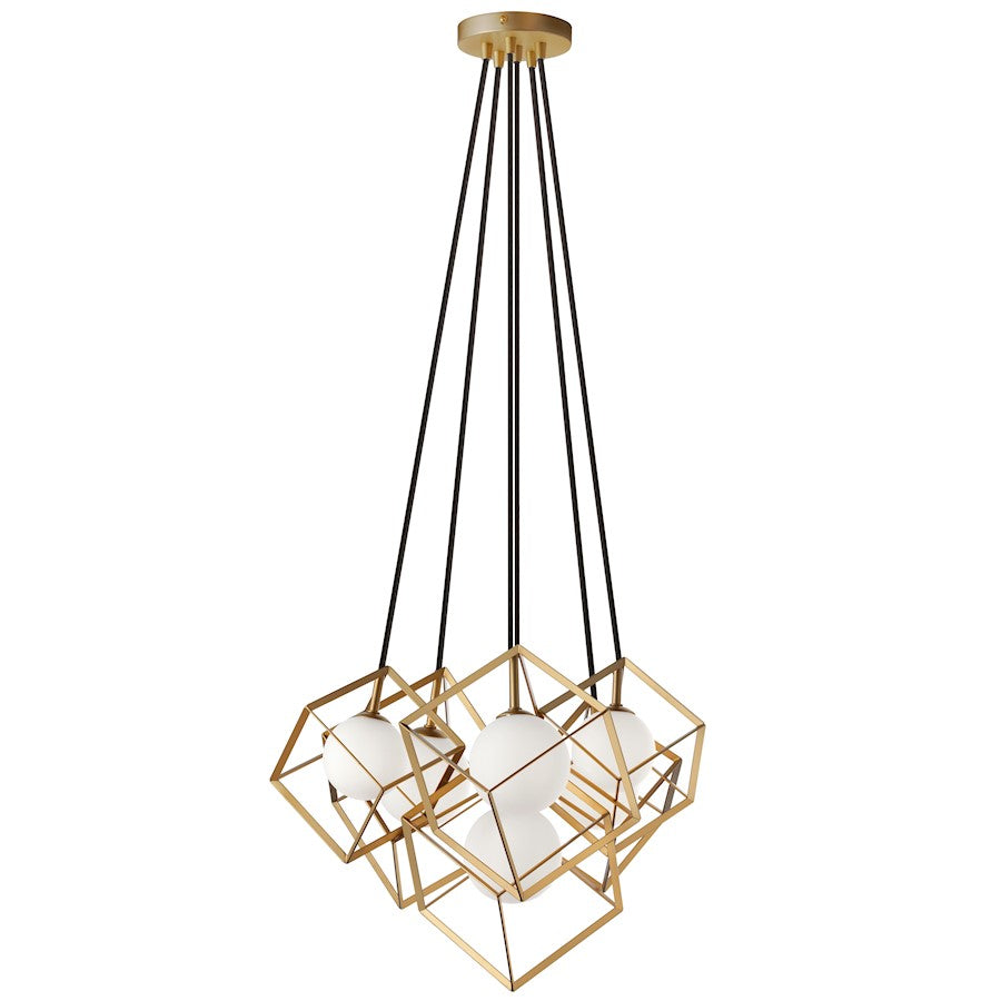 Dainolite Thomson 34in 6-Light Pendant | Painted Gold and White Glass | Kitchen Island & Dining Room | 34 x 14 x 14 in | Model TSN-6P-GLD