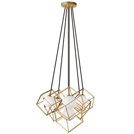 Dainolite Thomson 34in 6-Light Pendant | Painted Gold and White Glass | Kitchen Island & Dining Room | 34 x 14 x 14 in | Model TSN-6P-GLD