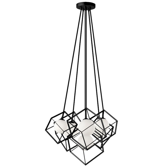 Dainolite Thomson 21in 6-Light Chandelier | Modern Matte Black and Opal Glass | Dining Room & Living Room | 14 x 21 x 14 in | Model TSN-6P-MB
