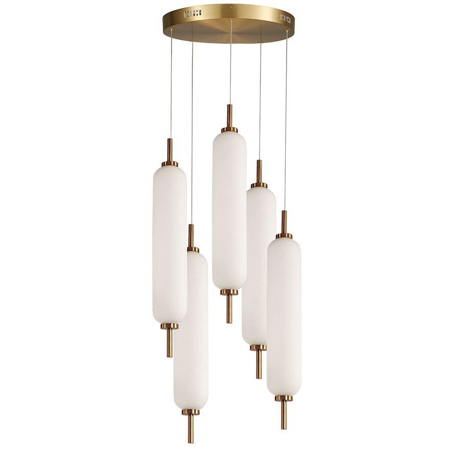 Dainolite Typha 12in 5-Light Pendant | Modern Aged Brass and White Glass | Kitchen Island & Dining Room | 12 x 12 x 14 in | Model TYA-1250LEDP-AGB