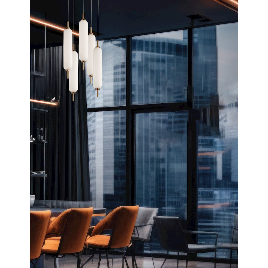 Dainolite Typha 12in 5-Light Pendant | Modern Aged Brass and White Glass | Kitchen Island & Dining Room | 12 x 12 x 14 in | Model TYA-1250LEDP-AGB