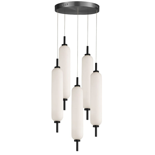 Dainolite Typha 12in 5-Light Pendant | Modern Matte Black and White Glass | Kitchen Island & Dining Room | 12 x 12 x 14 in | Model TYA-1250LEDP-MB