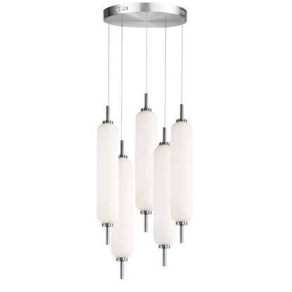 Dainolite Typha 12in 5-Light Multi Pendant | Modern Polished Chrome and White Glass | Kitchen Island & Dining Room | Model TYA-1250LEDP-PC