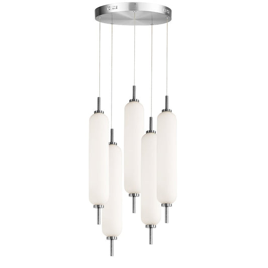 Dainolite Typha 12in 5-Light Multi Pendant | Modern Polished Chrome and White Glass | Kitchen Island & Dining Room | Model TYA-1250LEDP-PC