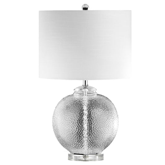Dainolite Taylor 14in 1-Light Table Lamp | Clear Glass & Polished Chrome with White Drum Shade | Living Room & Bedroom | Model TYR-235T-CLR