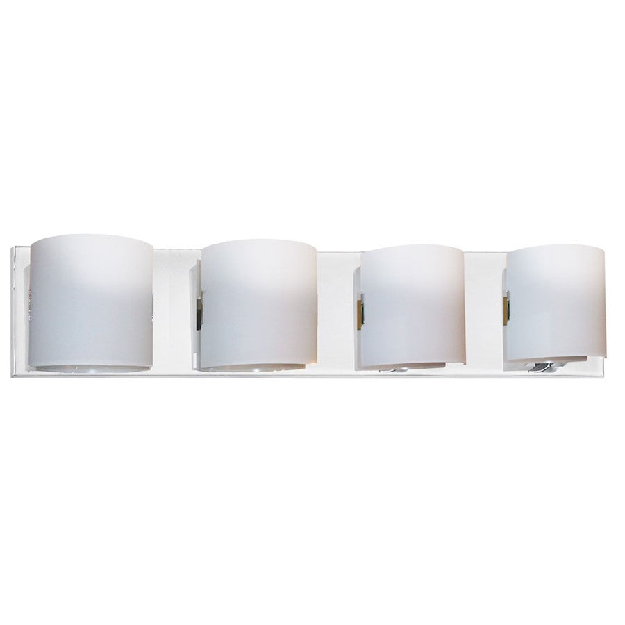 Dainolite Sanctuary 27in 4-Light Vanity | Modern Polished Chrome and White Glass | Bathroom Vanity | 4 x 27 x 5.5 in | Model V030-4W-PC