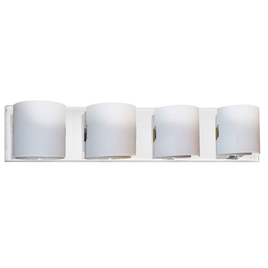 Dainolite Sanctuary 27in 4-Light Vanity | Modern Polished Chrome and White Glass | Bathroom Vanity | 4 x 27 x 5.5 in | Model V030-4W-PC