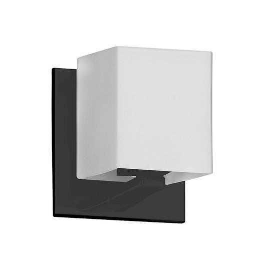 Dainolite Verona 4in 1-Light Wall Sconce | Modern Matte Black and White Glass | Hallway & Bedroom Accent | 4 x 4.5 x 4.5 in | Model V1230-1W-MB