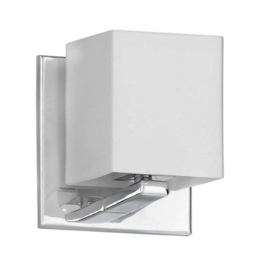 Dainolite 4in 1-Light Wall Sconce | Polished Chrome and Frosted White Glass | Hallway & Bathroom Accent | 4.5 x 4 x 4.5 in | Model V1230-1W-PC