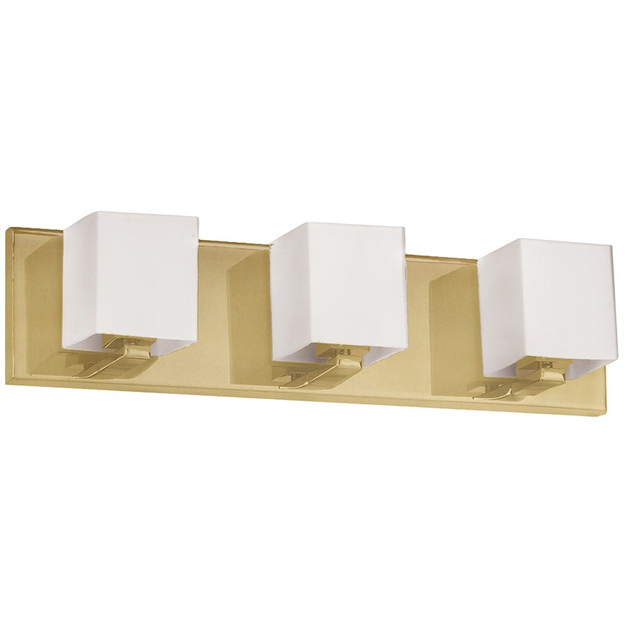 Dainolite Verona 19in 3-Light Vanity | Modern Aged Brass and White Glass | Bathroom & Powder Room | 4 x 19 x 4.5 in | Model V1230-3W-AGB
