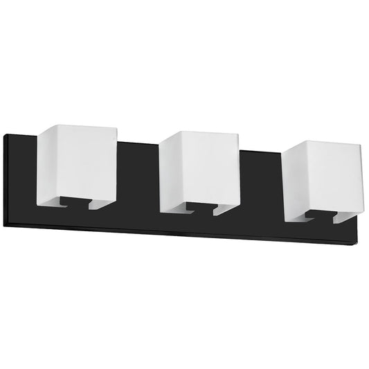 Dainolite Verona 19in 3-Light Vanity Light | Modern Matte Black and White Glass | Bathroom & Powder Room | 19 x 4 x 4.5 in | Model V1230-3W-MB