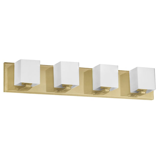 Dainolite Verona 26in 4-Light Vanity | Modern Aged Brass and White Glass | Bathroom & Powder Room | 4 x 26 x 4.5 in | Model V1230-4W-AGB