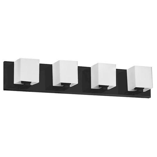Dainolite Verona 26in 4-Light Vanity Light | Modern Matte Black and White Glass | Bathroom & Powder Room | 26 x 4 x 4.5 in | Model V1230-4W-MB