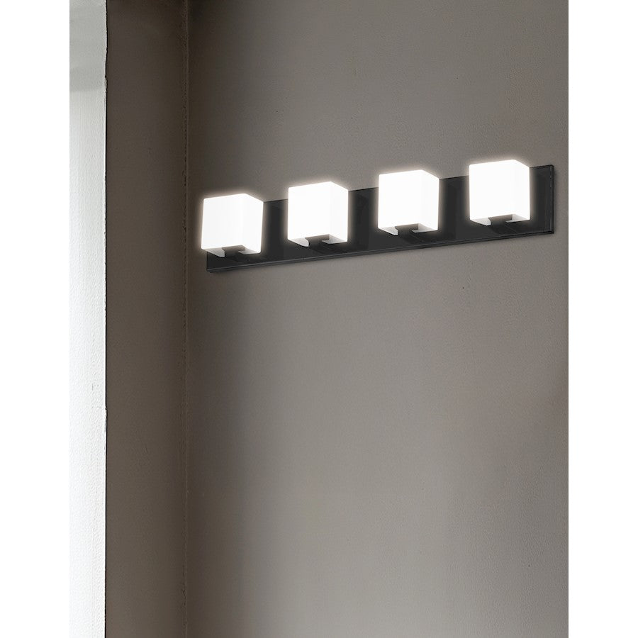 Dainolite Verona 26in 4-Light Vanity Light | Modern Matte Black and White Glass | Bathroom & Powder Room | 26 x 4 x 4.5 in | Model V1230-4W-MB