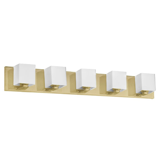Dainolite Verona 30in 5-Light Vanity Light | Aged Brass and White Glass | Bathroom Vanity | 4 x 29.5 x 4.5 in | Model V1230-5W-AGB