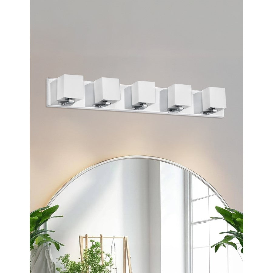 Dainolite 36in 5-Light Vanity Light | Polished Chrome and Frosted Glass | Bathroom Vanity | 3.8 x 35.5 x 4.75 in | Model V1230-5W-PC