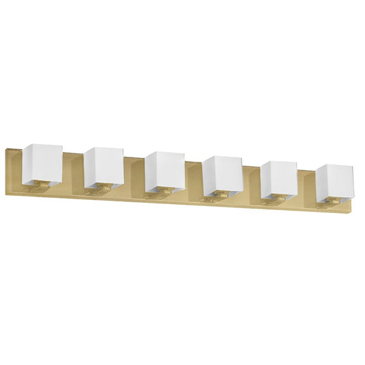 Dainolite Verona 36in 6-Light Vanity | Modern Aged Brass and White Glass | Bathroom Vanity | 4 x 36 x 4 in | Model V1230-6W-AGB