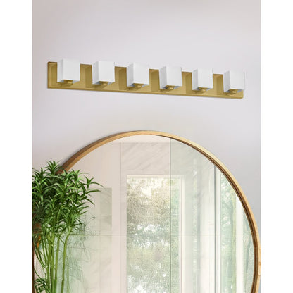 Dainolite Verona 36in 6-Light Vanity | Modern Aged Brass and White Glass | Bathroom Vanity | 4 x 36 x 4 in | Model V1230-6W-AGB