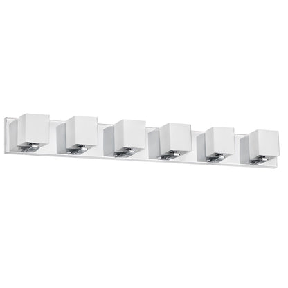 Dainolite Verona 35in 6-Light Vanity | Modern Polished Chrome and White Glass | Bathroom Vanity | 4 x 35 x 4 in | Model V1230-6W-PC