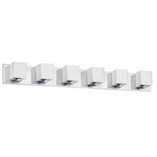 Dainolite Verona 35in 6-Light Vanity | Modern Polished Chrome and White Glass | Bathroom Vanity | 4 x 35 x 4 in | Model V1230-6W-PC